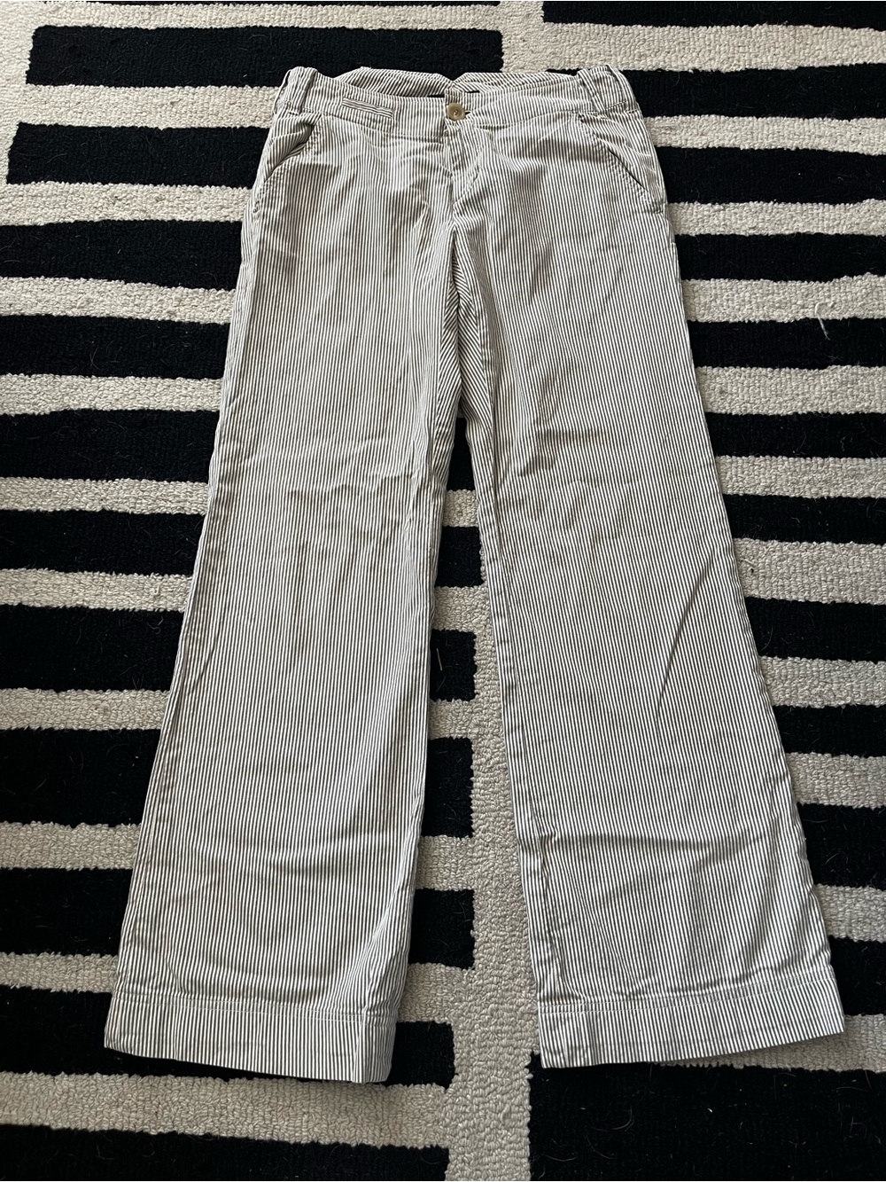 Lightweight Striped Wide-Leg Pants - Grey & White